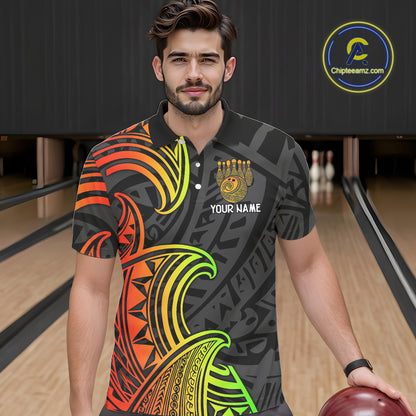 Personalized Black and Colorful Tribal pattern Bowling Shirts For Men Custom Team Bowling Jersey NQS10764