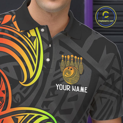 Personalized Black and Colorful Tribal pattern Bowling Shirts For Men Custom Team Bowling Jersey NQS10764