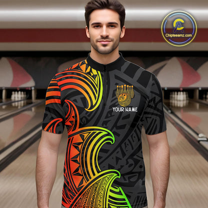 Personalized Black and Colorful Tribal pattern Bowling Shirts For Men Custom Team Bowling Jersey NQS10764
