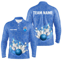 Load image into Gallery viewer, Blue Camo Bowling Polo, Quarter Zip Shirts For Men Custom Bowling Team League Uniform Jerseys NQS8819