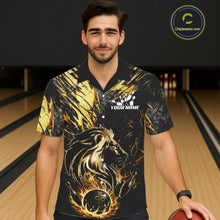 Load image into Gallery viewer, Black and Gold Lion Bowling Button-up Shirt Custom Lion Bowling Team Hawaiian jerseys NQS11682