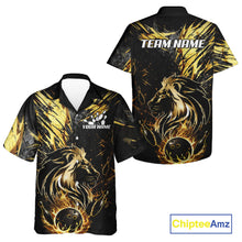 Load image into Gallery viewer, Black and Gold Lion Bowling Button-up Shirt Custom Lion Bowling Team Hawaiian jerseys NQS11682