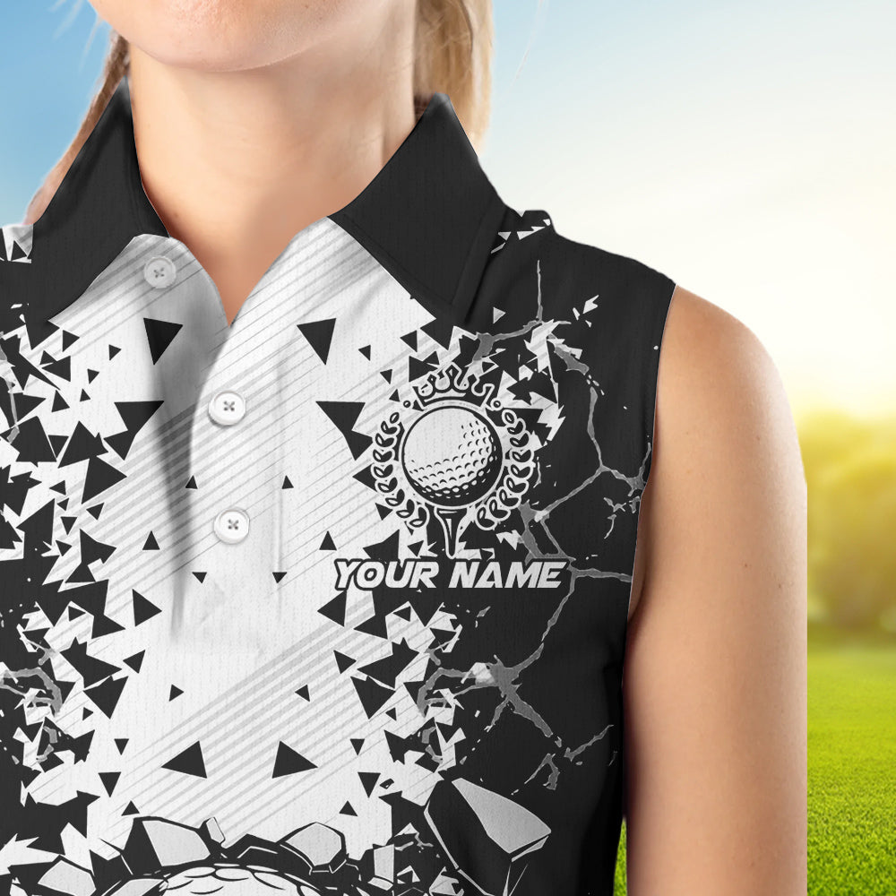 Black and White broken Golf ball Women Sleeveless Polo shirt Custom Team golf uniform ladies golf tops NQS9787