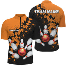 Load image into Gallery viewer, Black and Orange bowling jerseys Polo, 1/4 Zip Shirt for Men Custom Bowling Team shirts for bowlers NQS7708