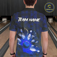 Load image into Gallery viewer, Blue Camo strike Men's Bowling Polo, Quarter Zip Shirt Custom Team Bowling jersey, gift for bowler NQS10343