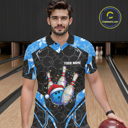 Black Camo Blue Christmas Bowling shirts for men Custom Team bowling jerseys gift for bowlers NQS10966