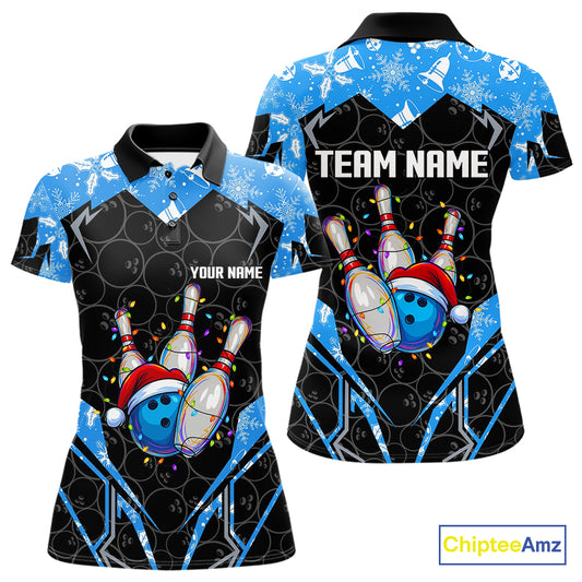 Black Camo Blue Christmas Bowling shirts for Women Custom Team bowling jerseys gift for bowlers NQS10966