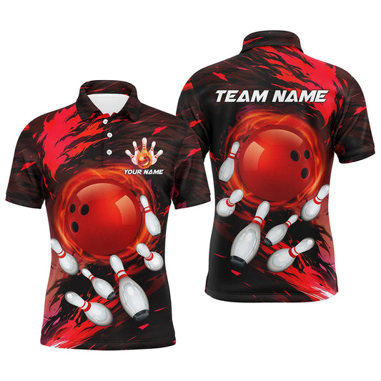 Mens Bowling polo shirts Custom red light camo Bowling Team league Jerseys, bowling gifts for bowlers NQS7379