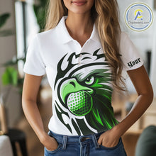 Load image into Gallery viewer, Womens golf polo shirts custom Green Eagle golf ball white golf tops, team golf attire for ladies NQS10554