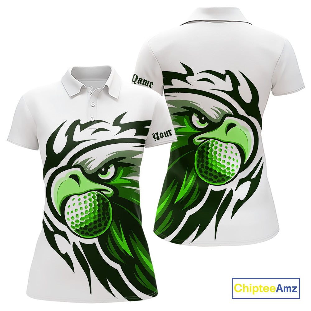 Womens golf polo shirts custom Green Eagle golf ball white golf tops, team golf attire for ladies NQS10554