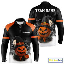 Load image into Gallery viewer, Black and Orange Funny pumpkin Golf Ball Men golf polo shirts Custom Halloween team mens golf wear NQS10778