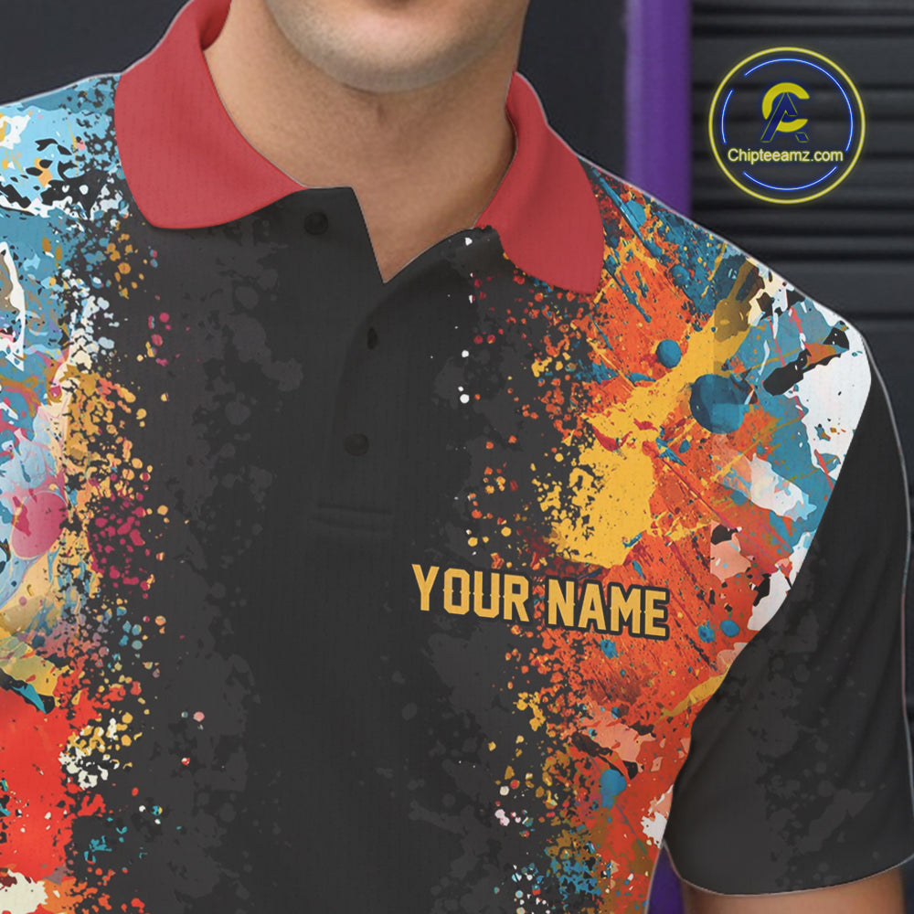 Colorful bowling jerseys Bowling Polo, 1/4 Zip Shirt for Men Custom Bowling Team shirts for bowlers NQS10566