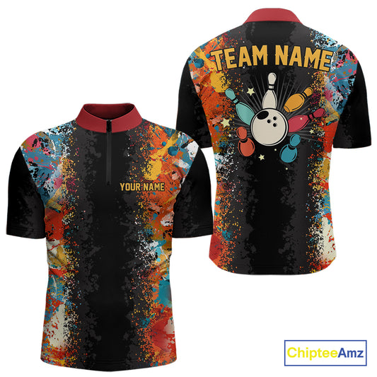 Colorful bowling jerseys Bowling Polo, 1/4 Zip Shirt for Men Custom Bowling Team shirts for bowlers NQS10566