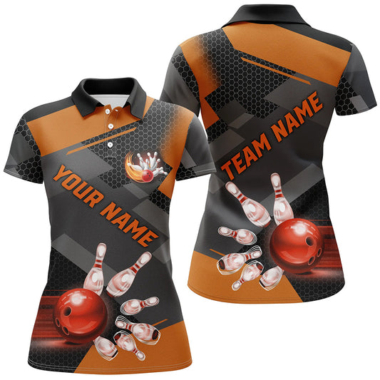 Bowling polo, Quarter zip Shirts for women Custom Bowling Team League Jersey, gift for bowler | Orange NQS7968