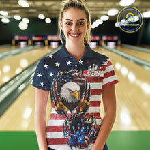 Load image into Gallery viewer, Vintage American Flag Eagle Bowling Polo,1/4 Zip Shirt for Women Custom Patriotic Team Bowling Jersey NQS10569