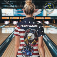 Load image into Gallery viewer, Vintage American Flag Eagle Bowling Polo,1/4 Zip Shirt for Women Custom Patriotic Team Bowling Jersey NQS10569