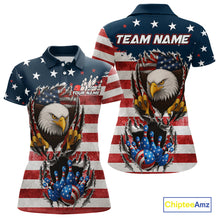 Load image into Gallery viewer, Vintage American Flag Eagle Bowling Polo,1/4 Zip Shirt for Women Custom Patriotic Team Bowling Jersey NQS10569