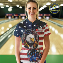 Load image into Gallery viewer, Vintage American Flag Eagle Bowling Polo,1/4 Zip Shirt for Women Custom Patriotic Team Bowling Jersey NQS10569