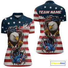 Load image into Gallery viewer, Vintage American Flag Eagle Bowling Polo,1/4 Zip Shirt for Women Custom Patriotic Team Bowling Jersey NQS10569
