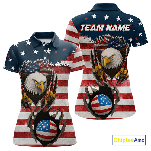 Vintage American Flag Eagle Womens golf polo shirts Custom Patriotic Team Golf top for ladies NQS10570