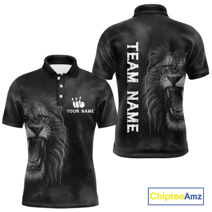 Lightning Thunder Smoke Lion Bowling Polo, 1/4 Zip Shirts For Men Custom Lion Team Bowling Jerseys NQS11162