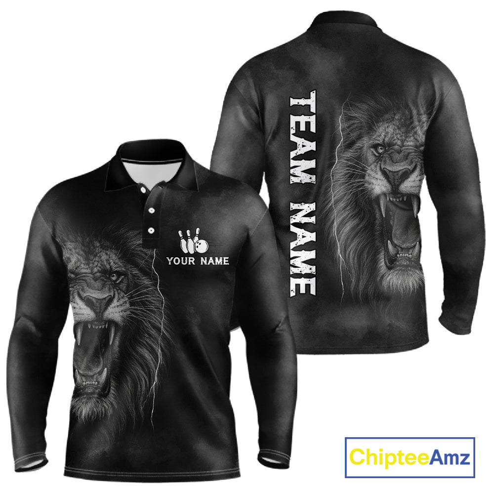 Lightning Thunder Smoke Lion Bowling Polo, 1/4 Zip Shirts For Men Custom Lion Team Bowling Jerseys NQS11162