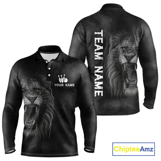 Lightning Thunder Smoke Lion Bowling Polo, 1/4 Zip Shirts For Men Custom Lion Team Bowling Jerseys NQS11162