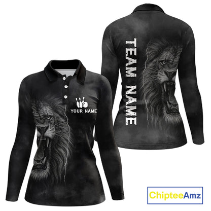 Lightning Thunder Smoke Lion Bowling Polo, 1/4 Zip Shirts For Women Custom Lion Team Bowling Jerseys NQS11162