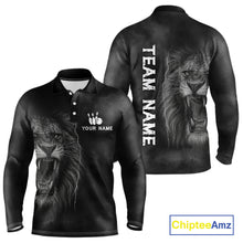 Load image into Gallery viewer, Lightning Thunder Smoke Lion Bowling Polo, 1/4 Zip Shirts For Men Custom Lion Team Bowling Jerseys NQS11162