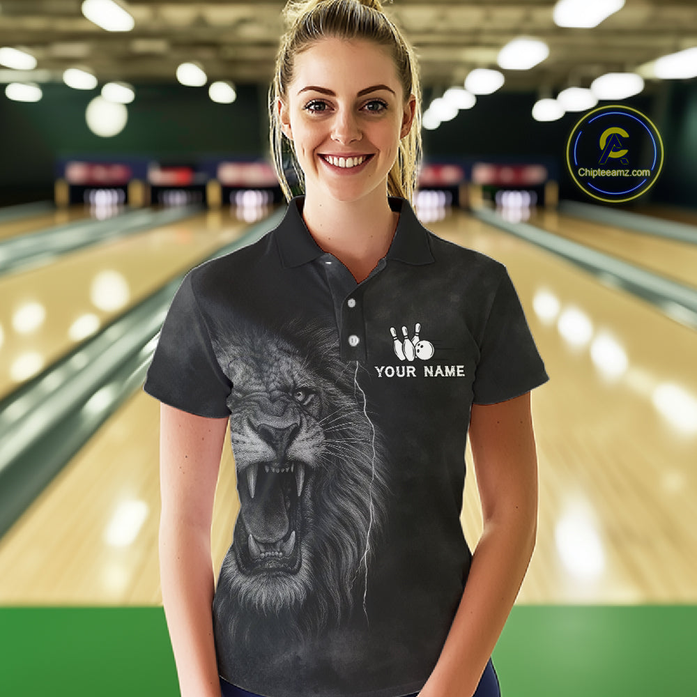 Lightning Thunder Smoke Lion Bowling Polo, 1/4 Zip Shirts For Women Custom Lion Team Bowling Jerseys NQS11162