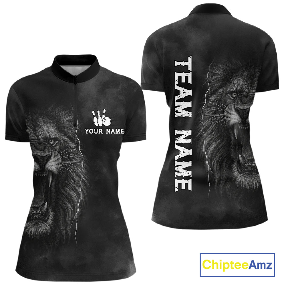 Lightning Thunder Smoke Lion Bowling Polo, 1/4 Zip Shirts For Women Custom Lion Team Bowling Jerseys NQS11162
