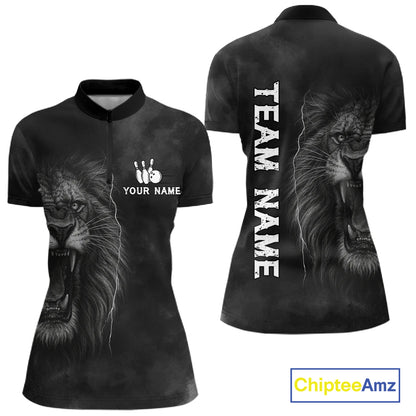 Lightning Thunder Smoke Lion Bowling Polo, 1/4 Zip Shirts For Women Custom Lion Team Bowling Jerseys NQS11162
