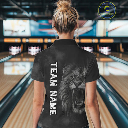 Lightning Thunder Smoke Lion Bowling Polo, 1/4 Zip Shirts For Women Custom Lion Team Bowling Jerseys NQS11162
