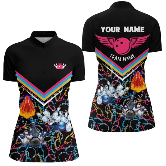 Custom bowling shirt for women – personalized team jersey front view