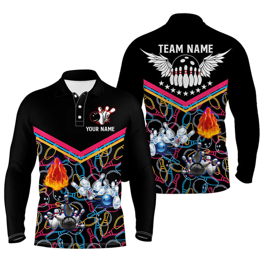 Multicolor black personalized bowling shirt for men – custom name design side view