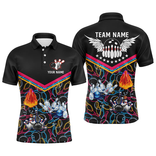 Custom Multicolor black bowling shirt for men – personalized team jersey front view
