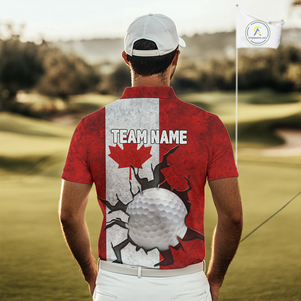 Vintage Canadian Flag broken golf ball Mens Golf polo shirts Custom patriotic Golf attire For Mens NQS10050