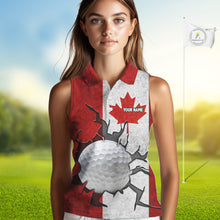 Load image into Gallery viewer, Vintage Canadian Flag broken golf ball Women Sleeveless polos Custom patriotic Ladies Golf attire NQS10050