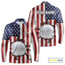 Load image into Gallery viewer, Vintage American Flag broken golf ball Mens Golf polo shirts Custom patriotic Golf attire For Mens NQS10051