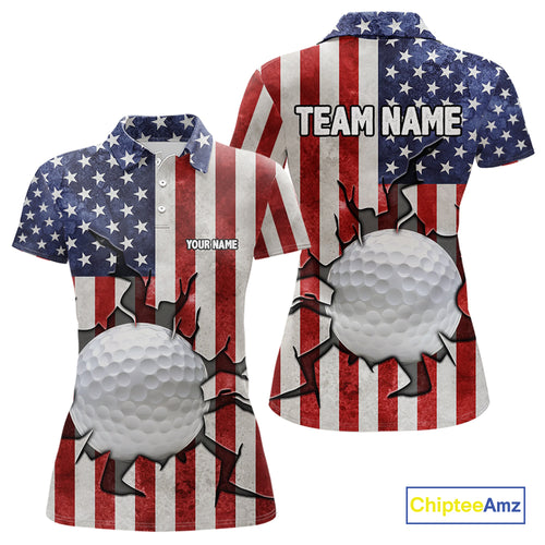 Vintage American Flag broken golf ball Women Golf polo shirts Custom patriotic Golf attire For ladies NQS10051