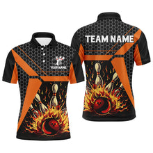 Load image into Gallery viewer, Flame Bowling polo, Quarter zip Shirts for men Custom team Bowling League jerseys, bowl gifts | Orange NQS7971