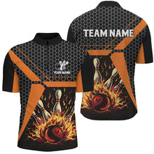 Load image into Gallery viewer, Flame Bowling polo, Quarter zip Shirts for men Custom team Bowling League jerseys, bowl gifts | Orange NQS7971