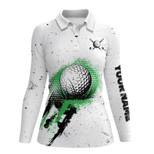 Load image into Gallery viewer, White Grunge Pattern Women golf polo shirts custom vintage green golf attire for ladies, golfer gifts NQS8399