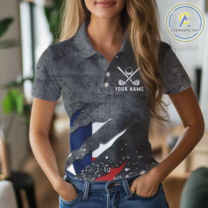 Gray Grunge Texas Flag Womens golf polo shirts Custom patriotic Golf attire for ladies NQS10580