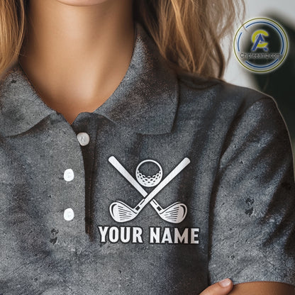 Gray Grunge Texas Flag Womens golf polo shirts Custom patriotic Golf attire for ladies NQS10580