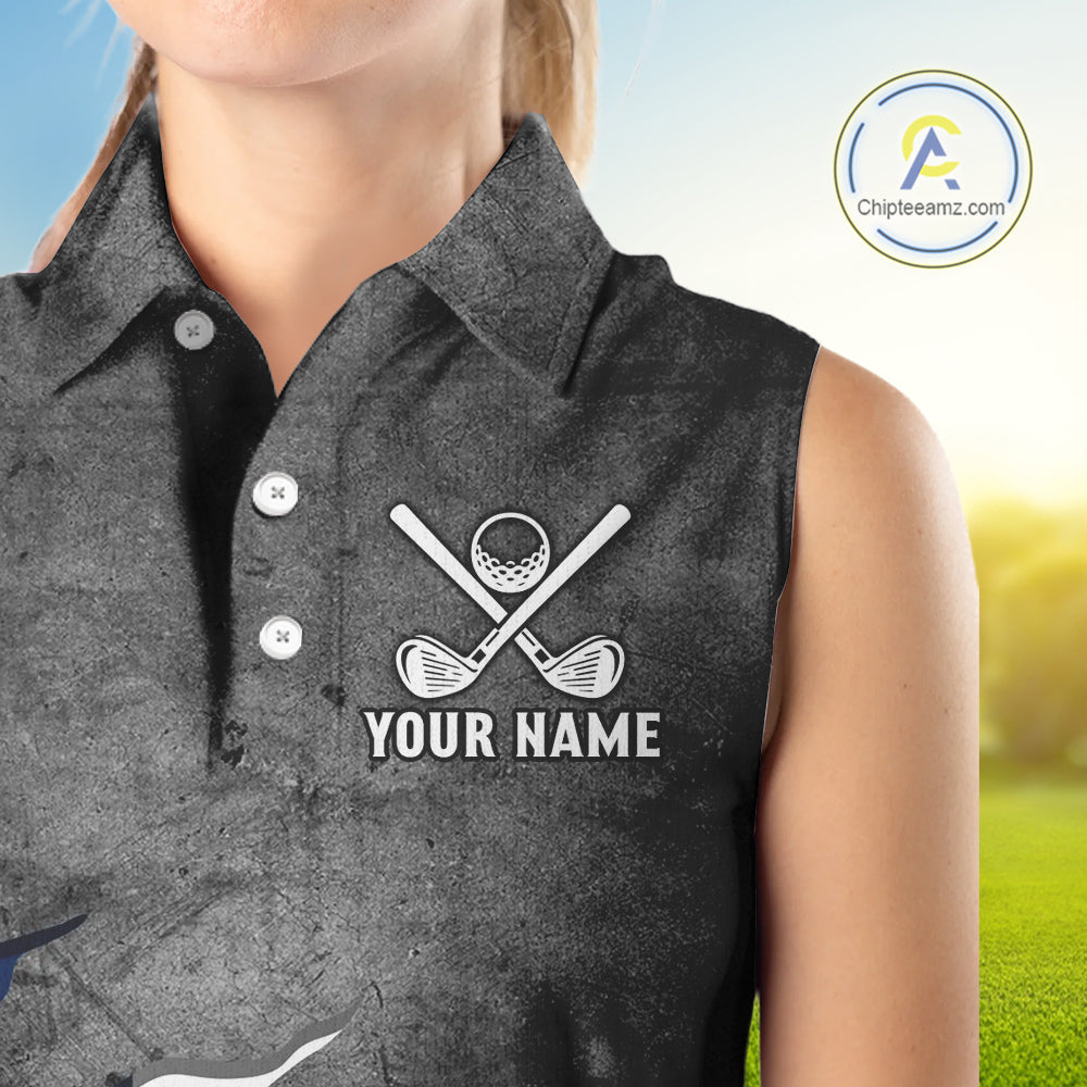 Gray Grunge Texas Flag Women's Sleeveless Polo Shirt Custom patriotic Golf attire for ladies NQS10580