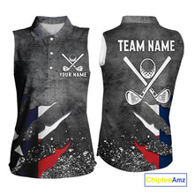 Load image into Gallery viewer, Gray Grunge Texas Flag Women's Sleeveless Polo Shirt Custom patriotic Golf attire for ladies NQS10580