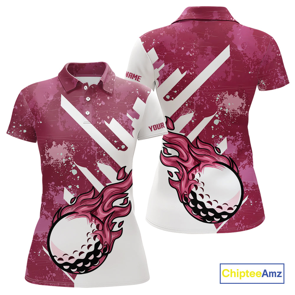 Pink and white golf ball flame Women golf polo shirts custom team golf shirts, ladies golf clothing NQS10977