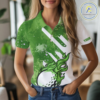 Green and white golf ball flame Women golf polo shirts custom team golf shirts, ladies golf clothing NQS10978