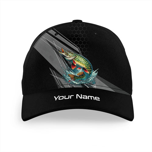 Personalized Black camo Northern Pike Fishing Hats, Pike fishing hats for men, women NQS9925